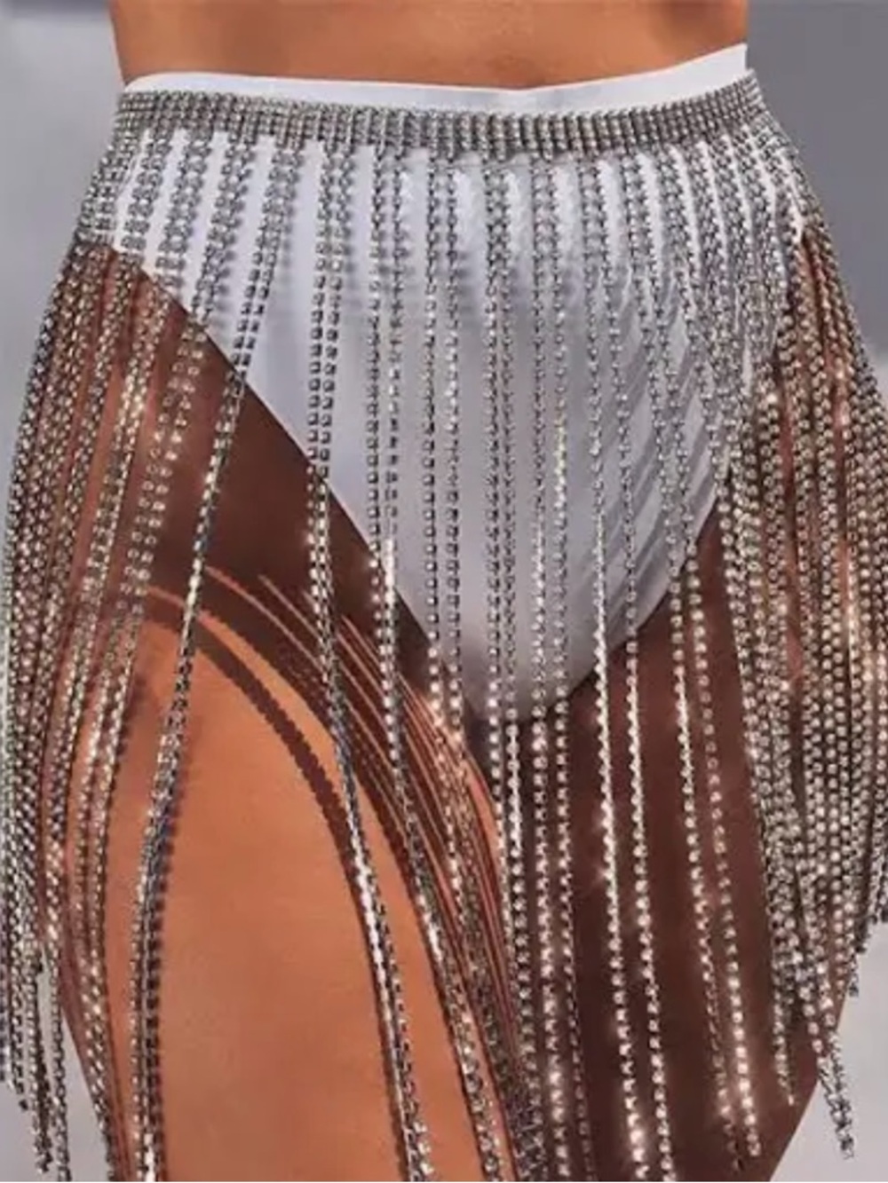 12th Tribe Silver Rhinestone Fringe Waist Chain